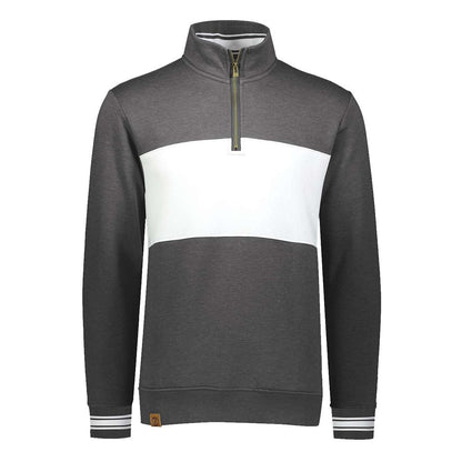 Ivy League Fleece Colorblocked Quarter-Zip Sweatshirt — Carbon Heather/ White