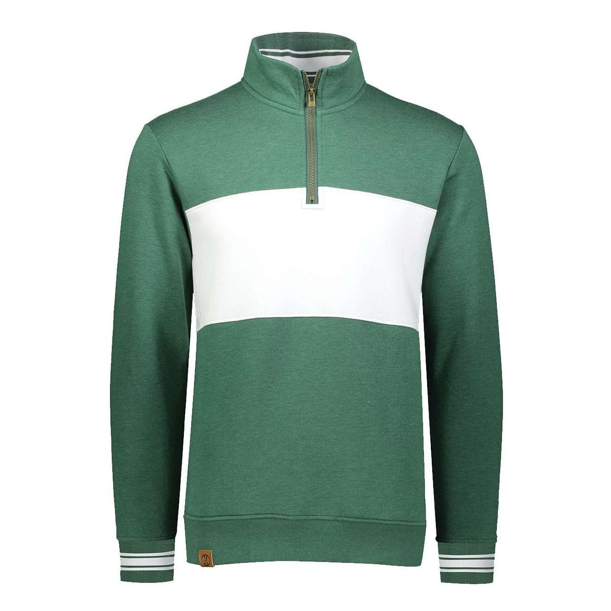 Ivy League Fleece Colorblocked Quarter-Zip Sweatshirt — Dark Green Heather/ White