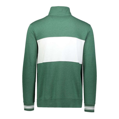 Ivy League Fleece Colorblocked Quarter-Zip Sweatshirt — Dark Green Heather/ White (Back)