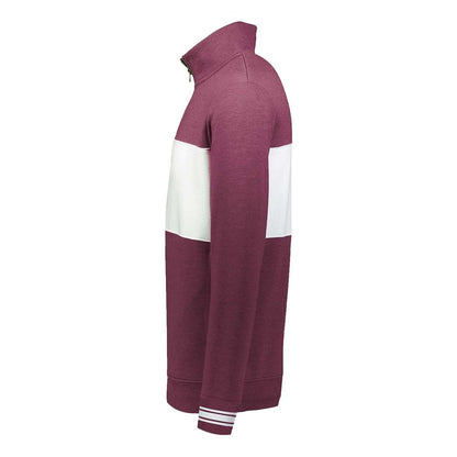 Ivy League Fleece Colorblocked Quarter-Zip Sweatshirt — Maroon Heather/ White (Left)