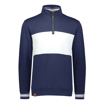 Ivy League Fleece Colorblocked Quarter-Zip Sweatshirt — Navy Heather/ White