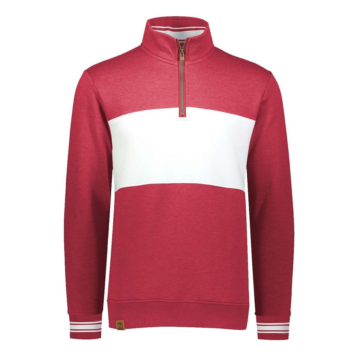Ivy League Fleece Colorblocked Quarter-Zip Sweatshirt — Scarlet Heather/ White