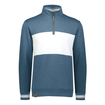 Ivy League Fleece Colorblocked Quarter-Zip Sweatshirt — Storm Heather/ White