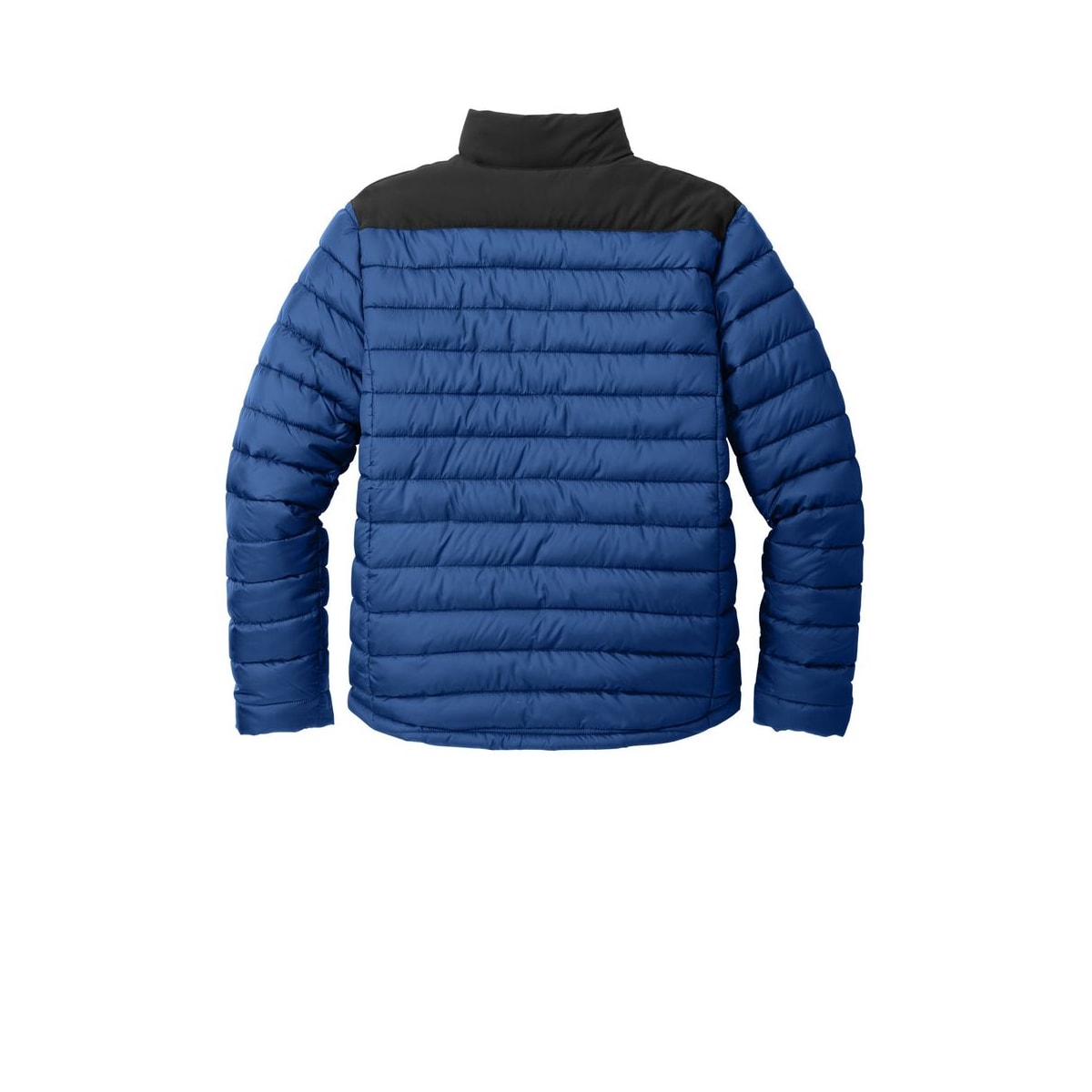 Men's Puffer Jacket — True Blue/ Deep Black (Back)