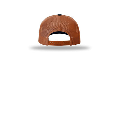 Richardson Five-Panel Cap with Rope 112FPR — Navy/ Dark Orange/ Dark Orange (Back)