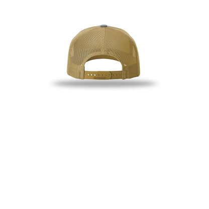 Richardson Five-Panel Trucker Cap 112FP — Heather Grey/ Amber Gold (Back)