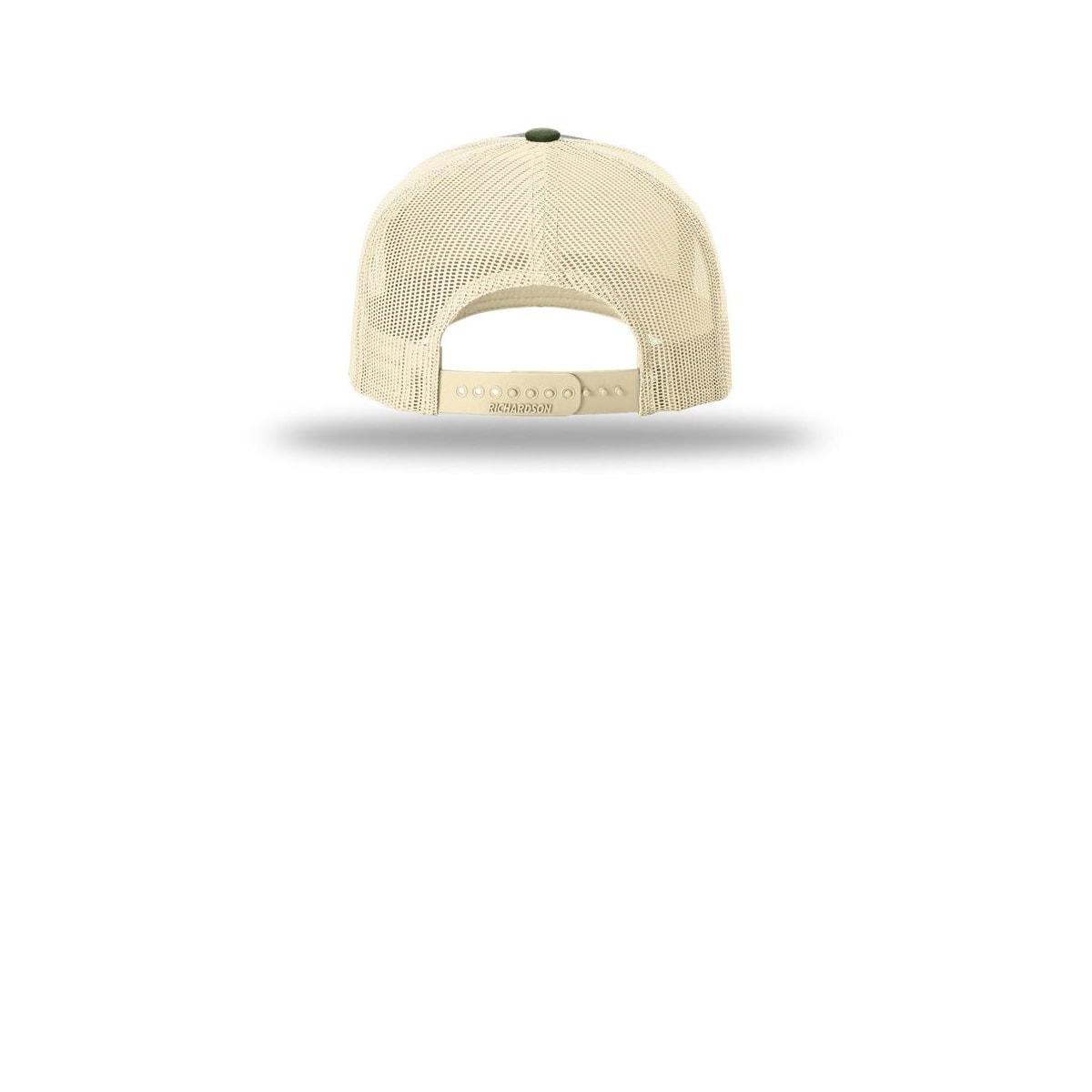 Richardson Five-Panel Trucker Cap 112FP — Heather Grey/ Birch/ Army Olive (Back)
