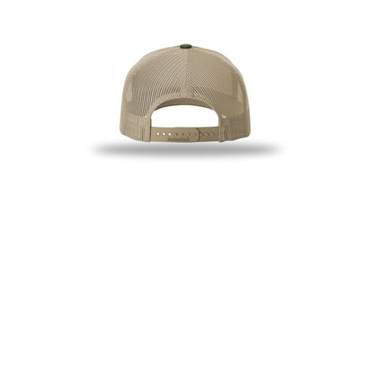 Richardson Five-Panel Trucker Cap 112FP — Army Olive/ Tan (Back)