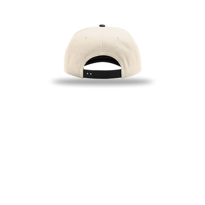 Richardson Full Fabric 5-Panel Champ 323FPC Cap — Cream/ Cream/ Black (Back)