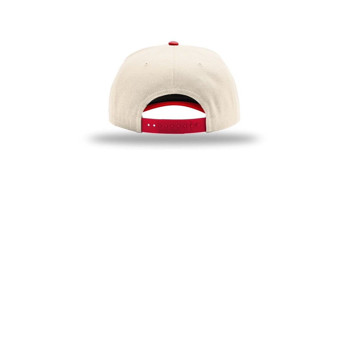Richardson Full Fabric 5-Panel Champ 323FPC Cap — Cream/ Cream/ Red (Back)
