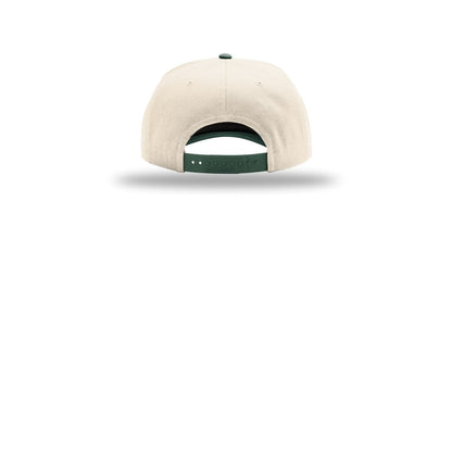 Richardson Full Fabric 5-Panel Champ 323FPC Cap — Cream/ Cream/ Dark Green (Back)