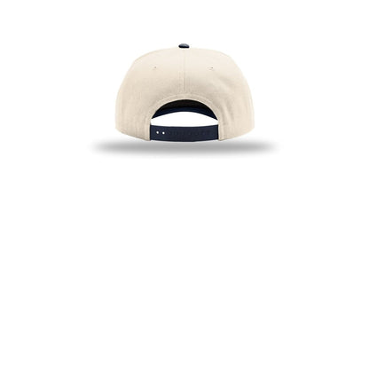 Richardson Full Fabric 5-Panel Champ 323FPC Cap — Cream/ Cream/ Navy (Back)