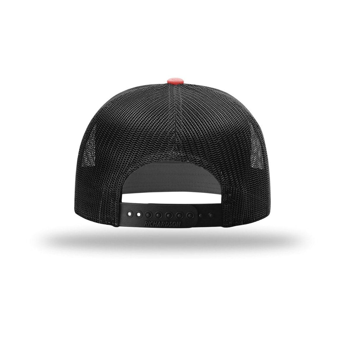 embroidered-hi-pro-7-panel-trucker-cap — Red/ Black back