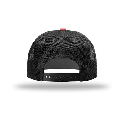 embroidered-hi-pro-7-panel-trucker-cap — Red/ Black back