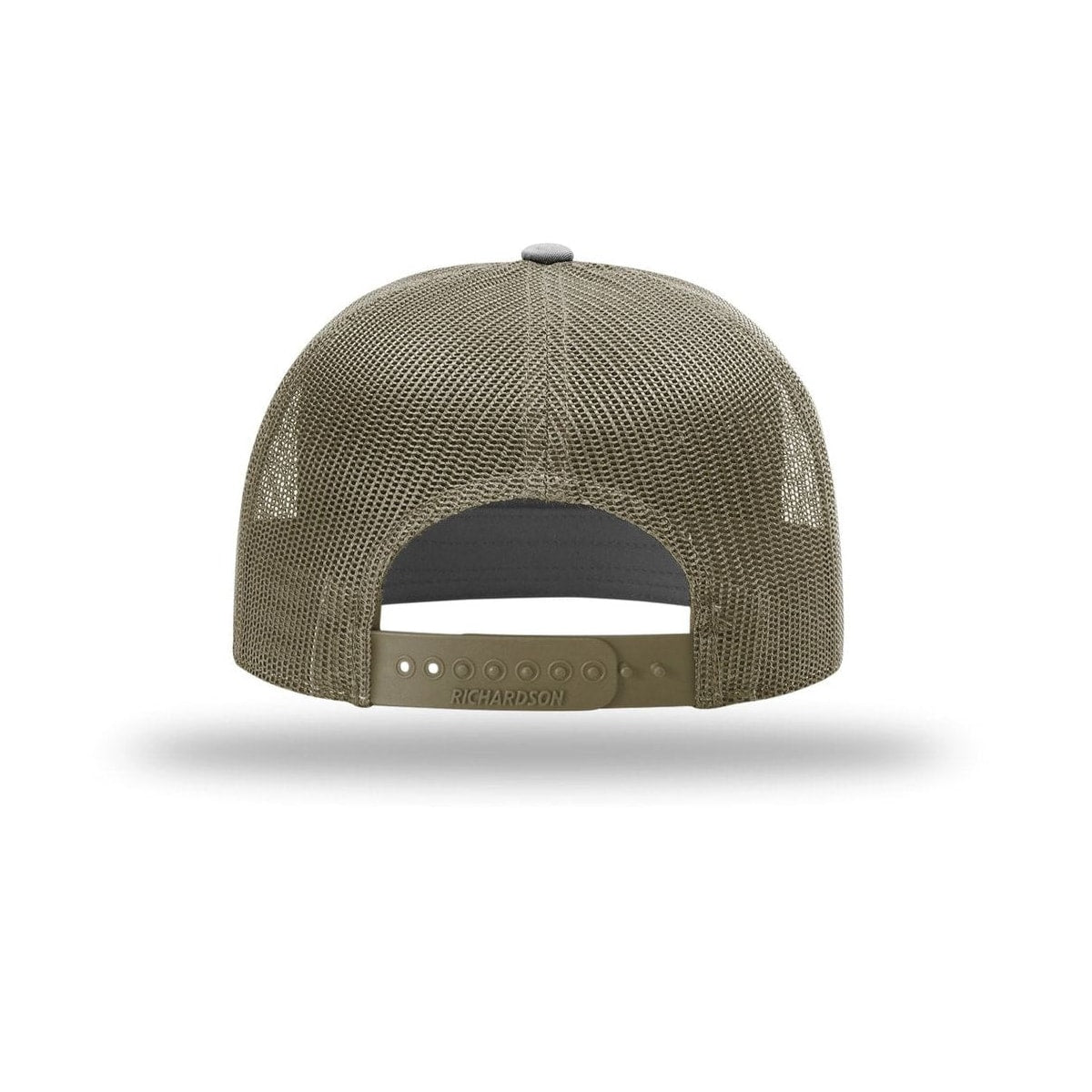 embroidered-hi-pro-7-panel-trucker-cap — Black/ Green Camo/ Loden back