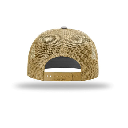 embroidered-richardson-7-panel-trucker-cap-168 — Charcoal/ Old Gold back