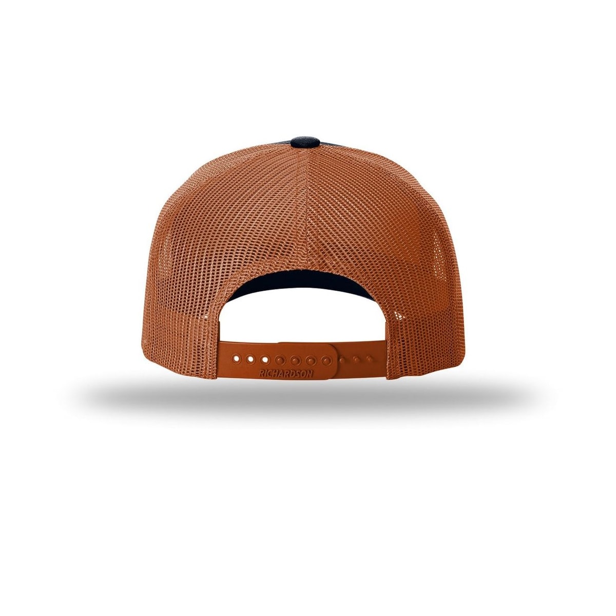 embroidered-richardson-five-panel-cap-with-rope-112fpr — Navy/ Dark Orange/ Dark Orange back