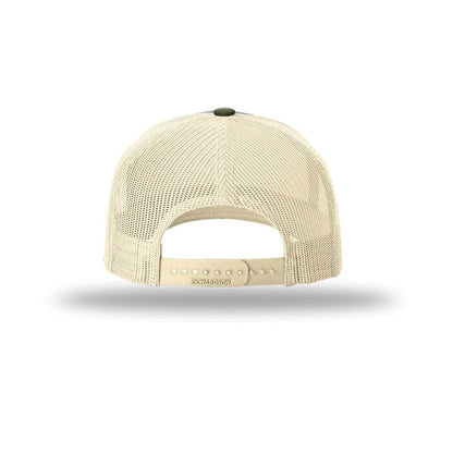 embroidered-richardson-five-panel-trucker-cap-112fp — Heather Grey/ Birch/ Army Olive back