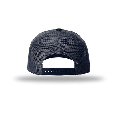 embroidered-richardson-five-panel-trucker-cap-112fp — Navy back