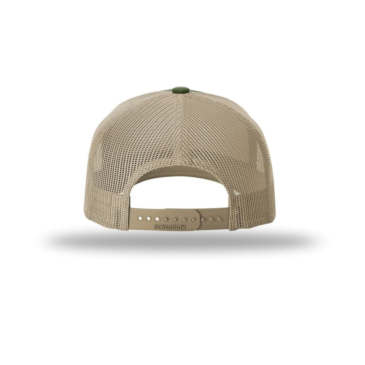 embroidered-richardson-five-panel-trucker-cap-112fp — Army Olive/ Tan back