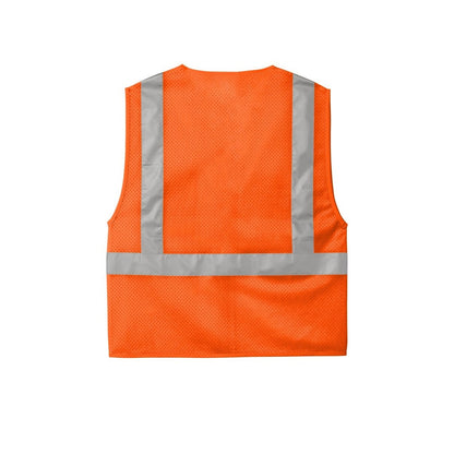 CornerStone ANSI 107 Class 2 Mesh Zippered Vest — Safety Orange (Back)