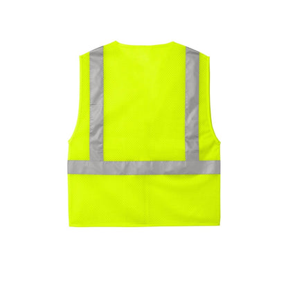 CornerStone ANSI 107 Class 2 Mesh Zippered Vest — Safety Yellow (Back)