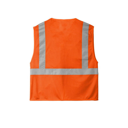 CornerStone ANSI 107 Class 2 Economy Mesh Zippered Vest — Safety Orange (Back)