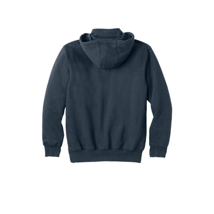 Carhartt Rain Defender Paxton Heavyweight Hooded Zip Mock Sweatshirt — New Navy (Back)