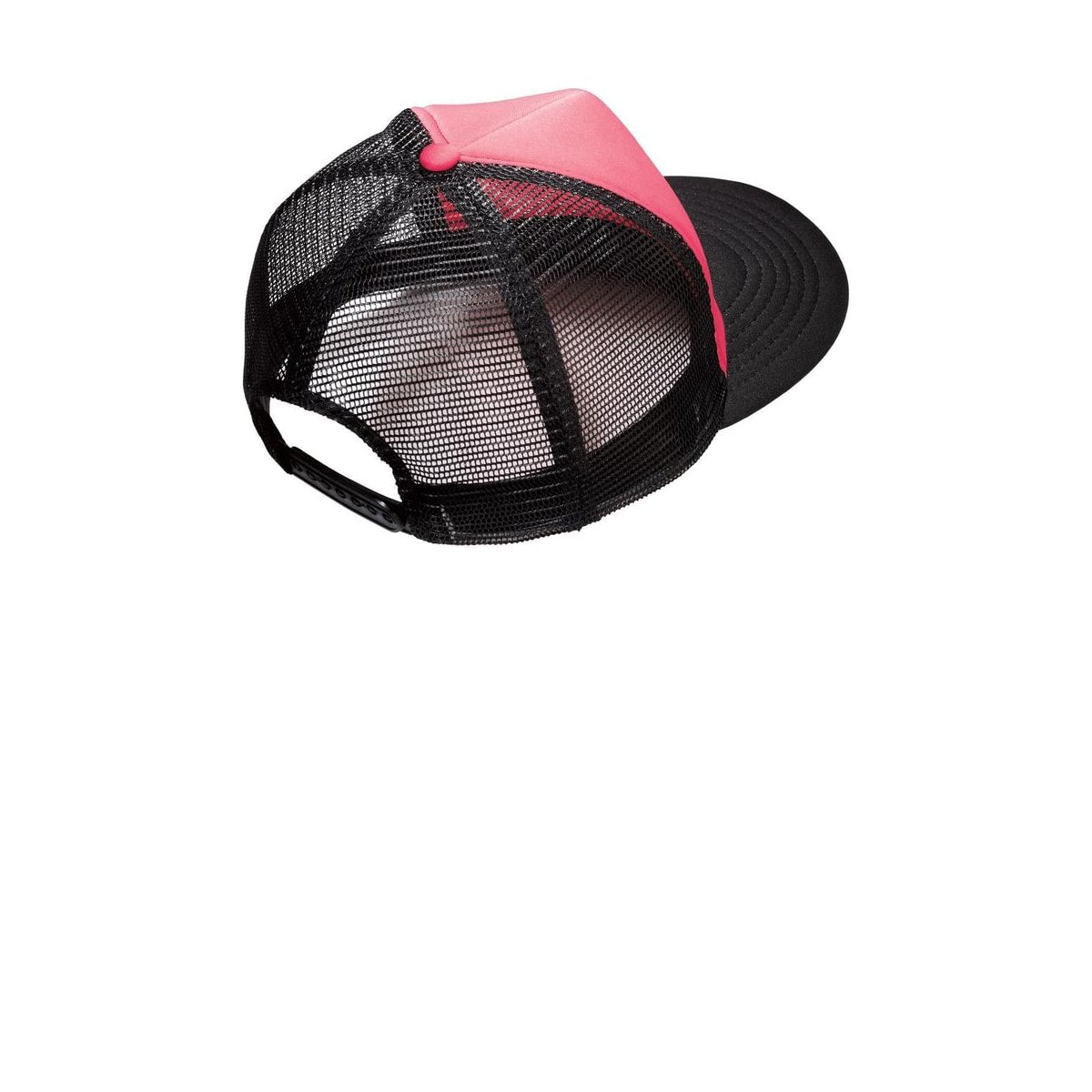 District Flat Bill Snapback Trucker Cap — Neon Pink (Back)