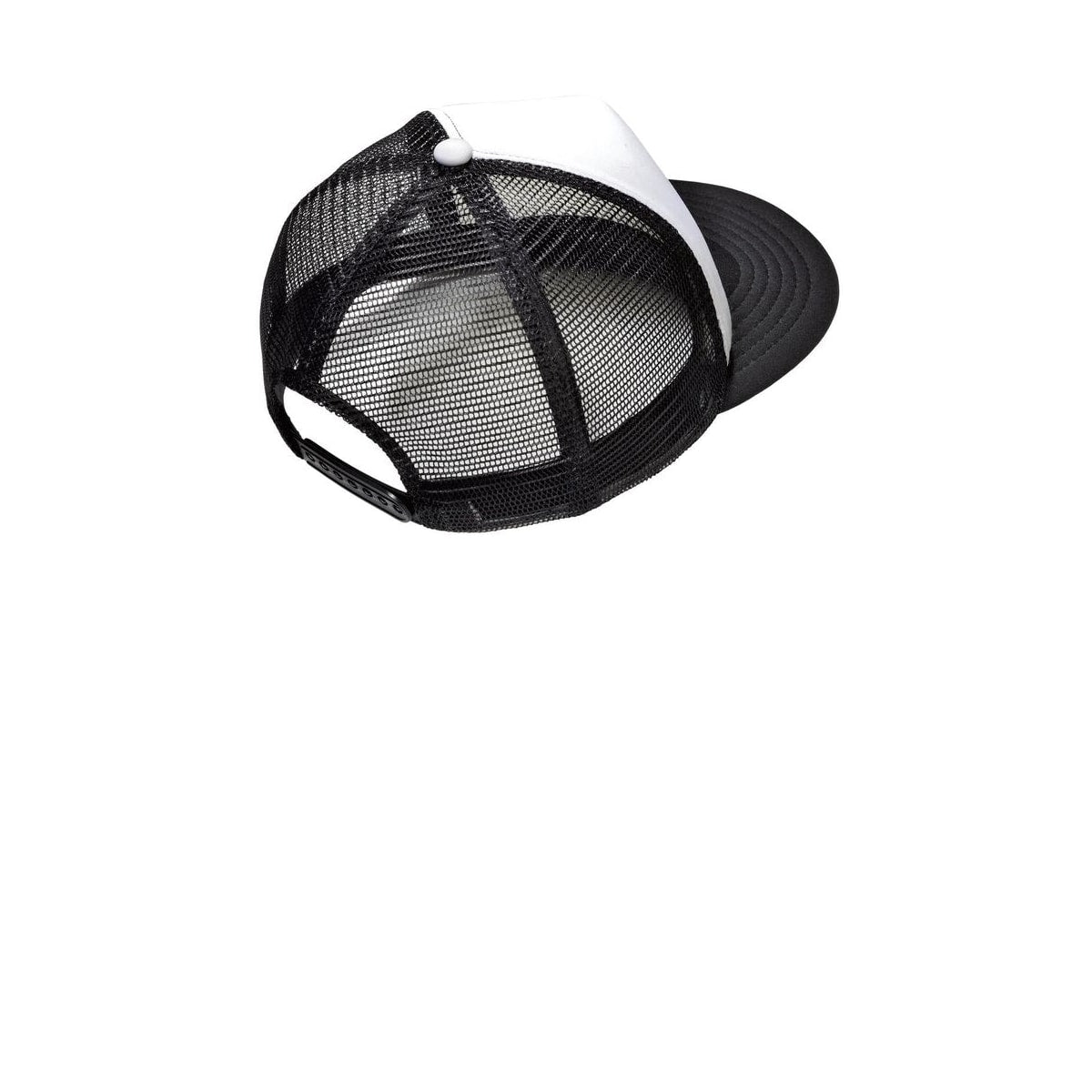 District Flat Bill Snapback Trucker Cap — White (Back)
