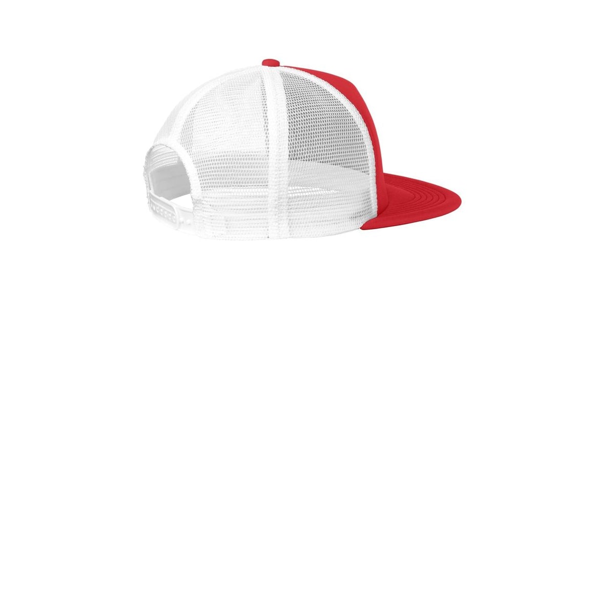 District Flat Bill Snapback Trucker Cap — New Red (Back)