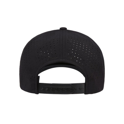 Five-Panel Snapback with Perforated Cap — Black (Back)