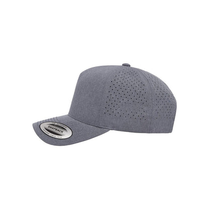 Five-Panel Snapback with Perforated Cap — Heather Grey (Left)