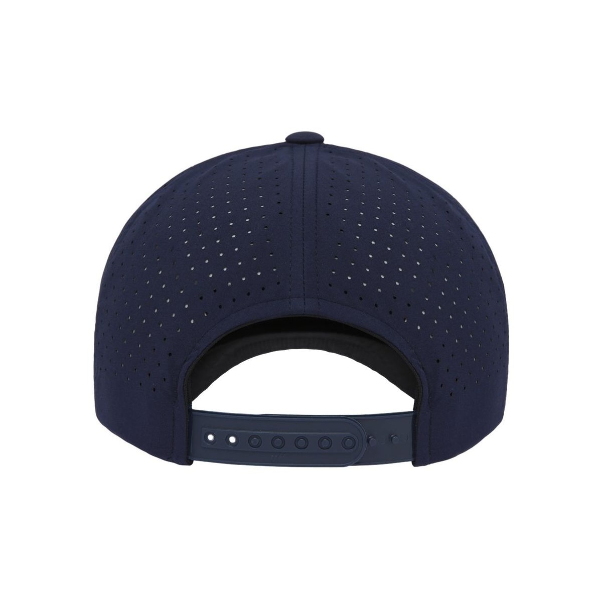 Five-Panel Snapback with Perforated Cap — Navy (Back)