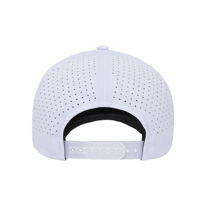 Five-Panel Snapback with Perforated Cap — White (Back)