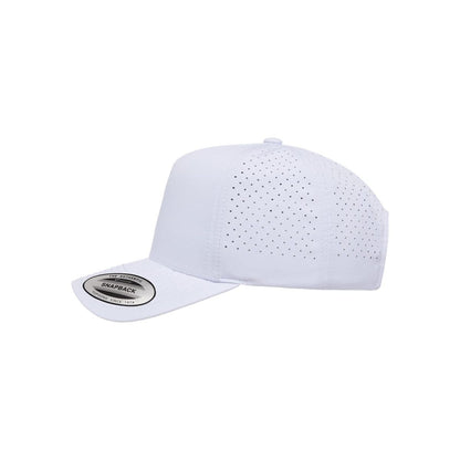 Five-Panel Snapback with Perforated Cap — White (Left)