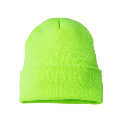 Cuffed Beanie — Safety Green (Back)
