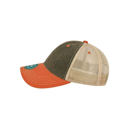 Old Favorite Trucker Cap — Black/ Orange/ Khaki (Left)