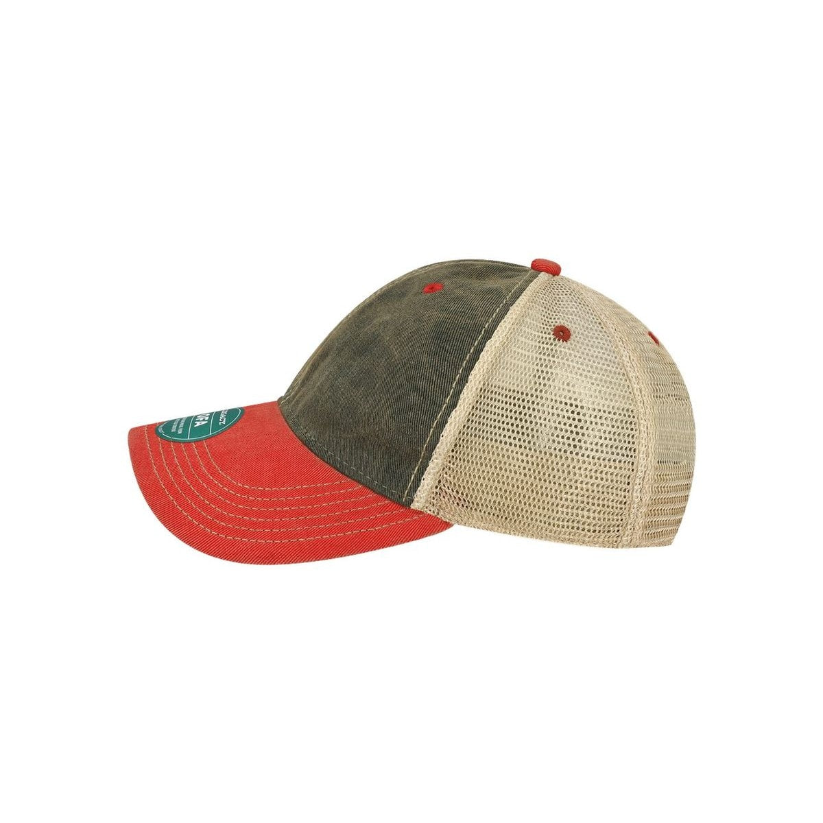 Old Favorite Trucker Cap — Black/ Scarlet Red/ Khaki (Left)