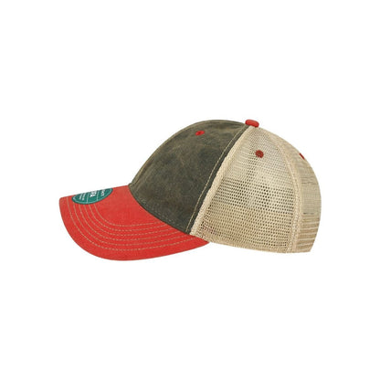 Old Favorite Trucker Cap — Black/ Scarlet Red/ Khaki (Left)