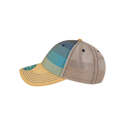 Old Favorite Trucker Cap — Blue Stripe/ Khaki (Left)