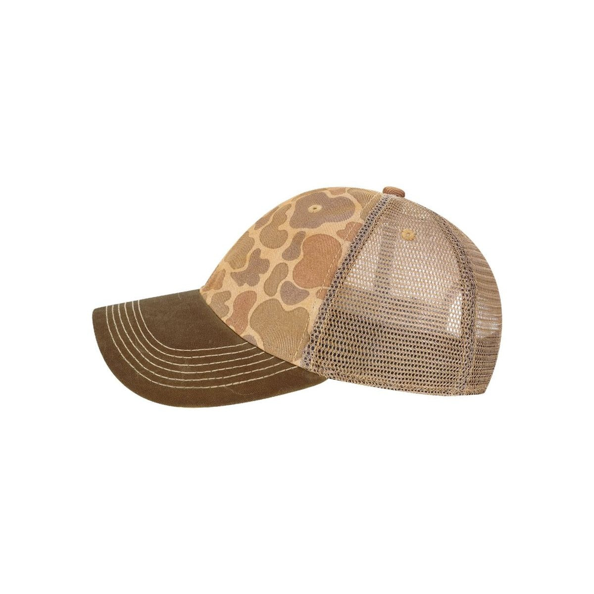 Old Favorite Trucker Cap — Camel Duck Camo/ Java (Left)