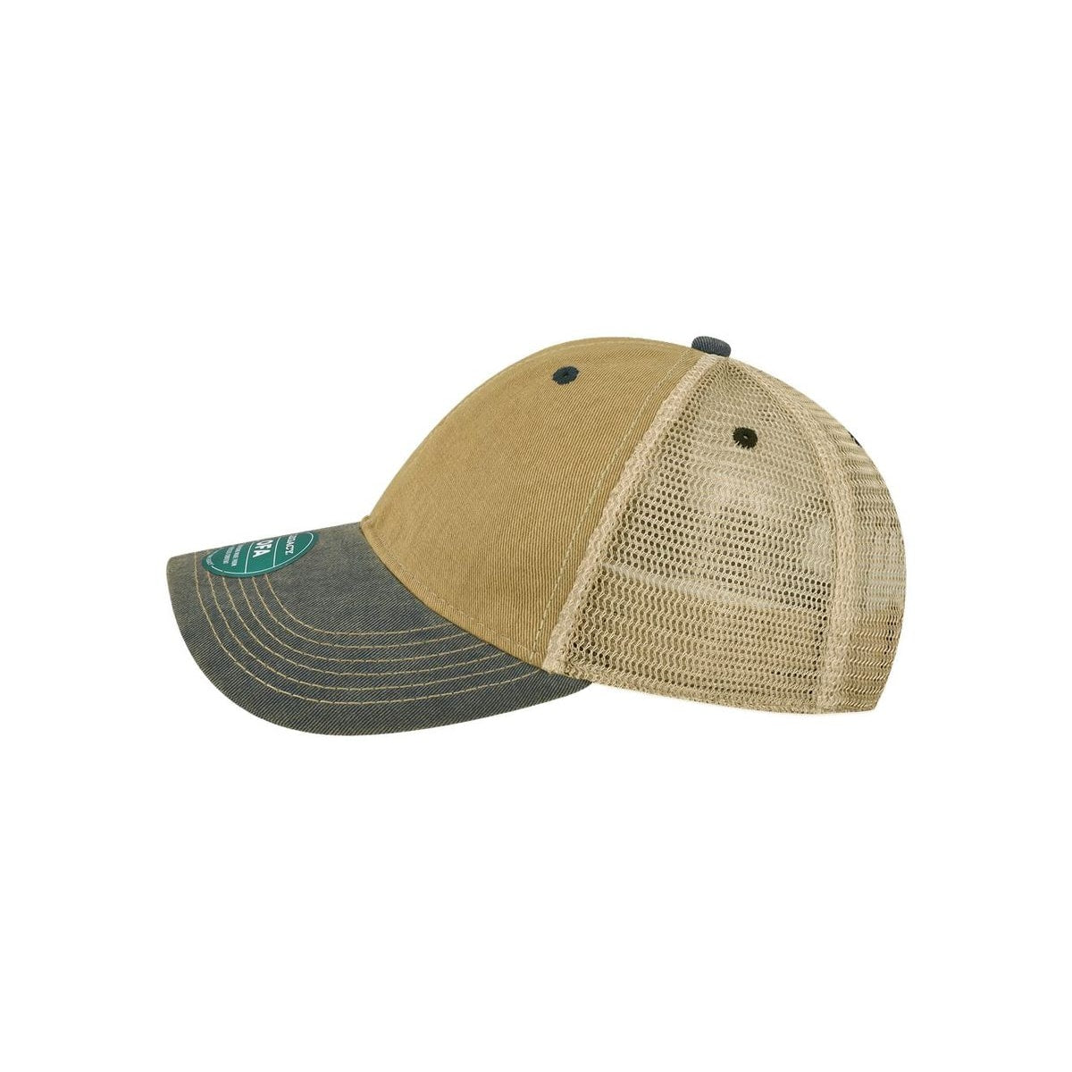 Old Favorite Trucker Cap — Dark Tan/ Navy (Left)