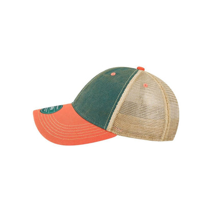 Old Favorite Trucker Cap — Marine Blue/ Coral (Left)