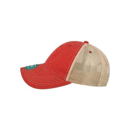 Old Favorite Trucker Cap — Scarlet Red/ Khaki (Left)