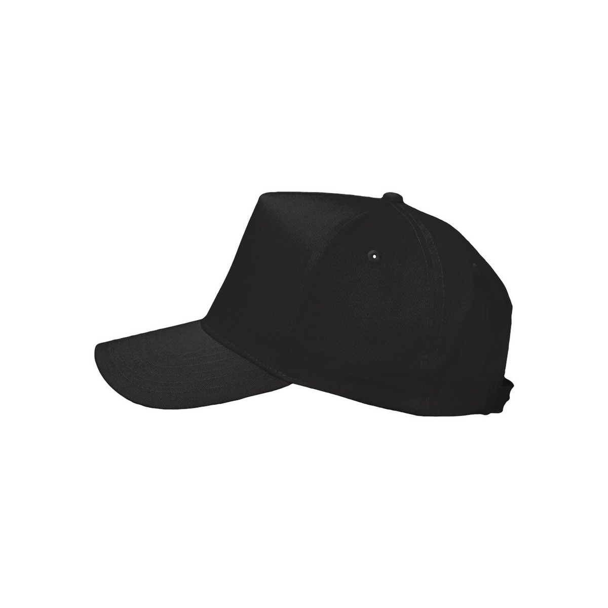 Five-Panel Twill Cap — Black (Left)