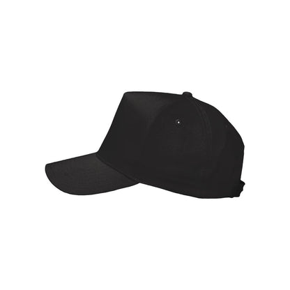 Five-Panel Twill Cap — Black (Left)