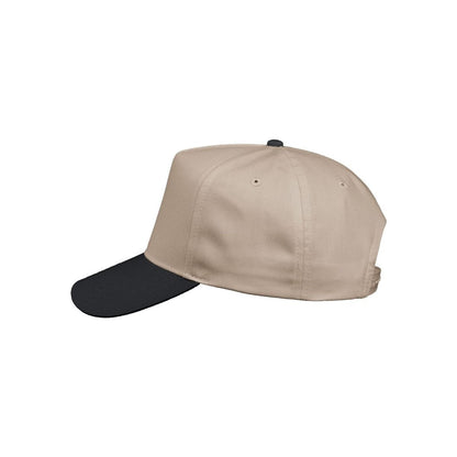 Five-Panel Twill Cap — Khaki/ Black (Left)