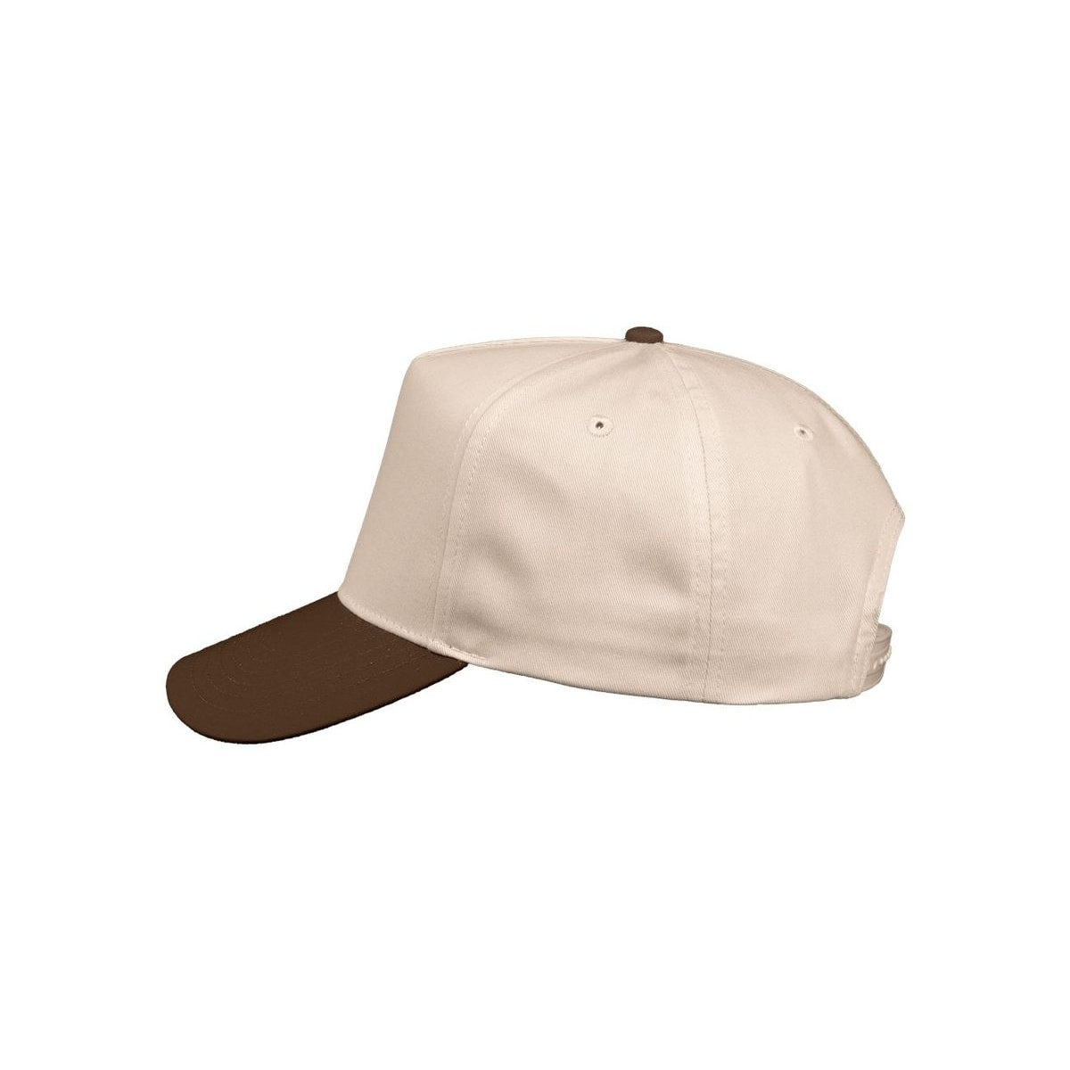 Five-Panel Twill Cap — Natural/ Brown (Left)