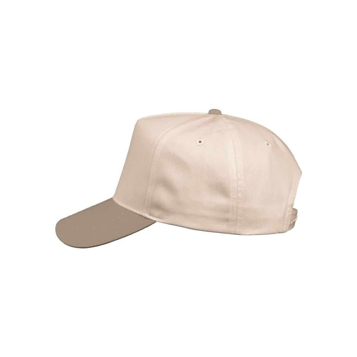 Five-Panel Twill Cap — Natural/ Khaki (Left)
